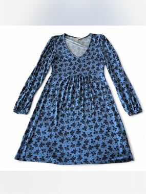Boden Hattie Jersey V-Neck Midi Dress, Blue Floral (US 6P)